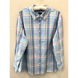 TALBOTS | Pastel Plaid Button-Up Shirt Long Sleeve Cotton Classic Fit | 2X